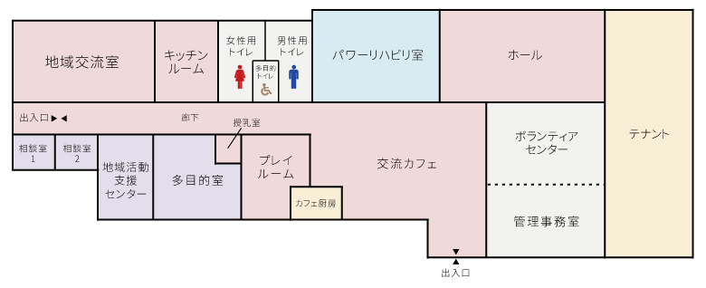 
多目的室・多目的ホール・リハビリ室などメーラプラザの施設案内 